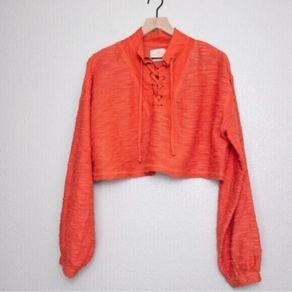Urban Outfitters Lace Up Funnel Neck Cropped Sweater M Lightweight Relaxed - Picture 4 of 10